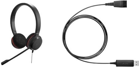 Jabra Evolve 20 Stereo Headset – Microsoft Certified Headphones for VoIP Softphone & Link 230 USB Adapter for Corded QD Headset, black