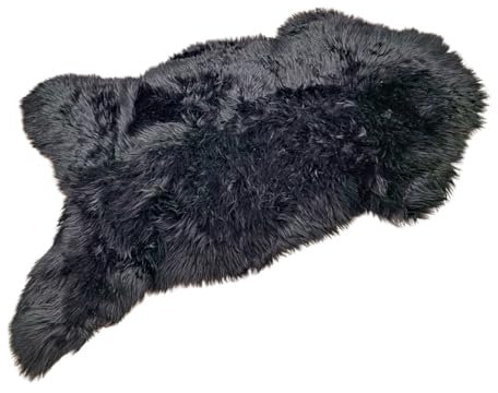 APREGGIO - Echtes Schaffell Teppich Schwarz - Natürliches Schaffell Überwurf - Weiche Schaffell Teppiche Wohnzimmer - Flauschiges Lammfell - Boden Teppich - Wohnzimmer Teppich 100x110 cm