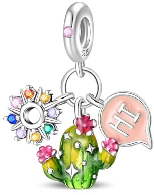Nbsameng - Pandora Charm, Kaktus-Charm, 925er Silber Anhänger mit 5A kubischem Zirkonia, Pandora und europäisches Armband, Kaktus-Charm, Schmuckkästchen