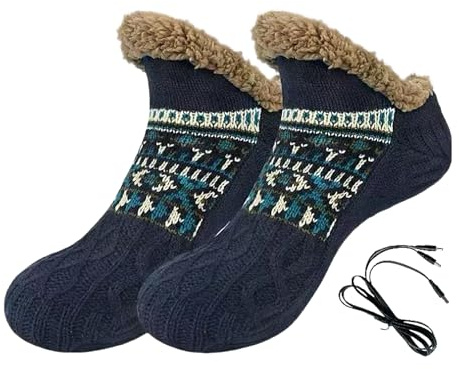 USB beheizbare Fußwärmer Beheizte Hausschuhe Warme Kuschelsocken für Damen & Herren Rutschfeste Stoppersocken mit Greifern Flauschige Wintersocken für Zuhause und Büro