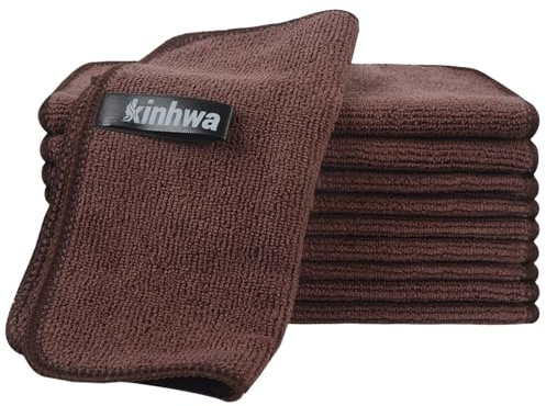 KinHwa Chiffons en Microfibres Marron Chiffons de Nettoyage pour la Cuisine Chiffons à Vaisselle Lavables Microfibres Chiffons de Nettoyage Écologiques et Non Pelucheux 20 cm x 20 cm 10 pièces