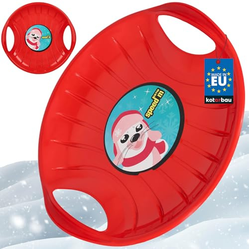 KOTARBAU® Rutschteller - ø 60 cm - Popo Rutscher - mit Griffen - Schlitten für Kinder & Erwachsene - Bob Schlitten - Kinderschlitten - Kunststoff - Rot