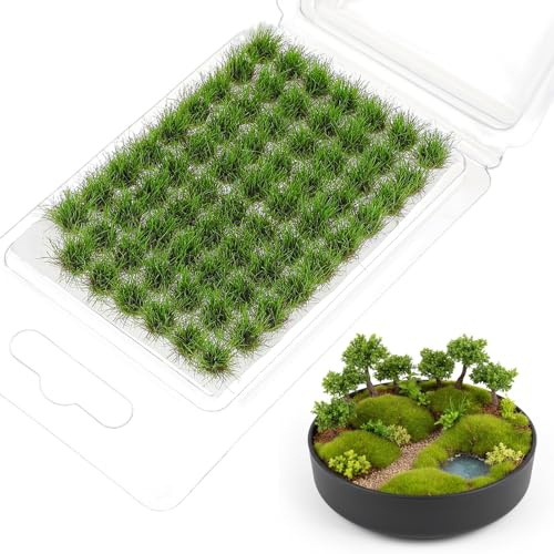 DOPENSPI 72 Stück Graskopf Modellbau Gras,Static Grass Tuft Miniatur Deko Modellbau Zubehör Modell Tiefland-Sträucher Kunstrasen Miniatur-Gelände für DIY-Sandgelände Miniaturwelt(Mittelgrün)