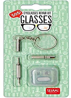 Legami - Kit Ripara Occhiali, SOS Glasses, H 9 cm, in Plastica e Metallo, Mini Cacciavite Portachiavi con Punta a Croce e una Piatta di 1,7 mm, 6 Viti, 2 Protezioni Sostitutive per il Naso