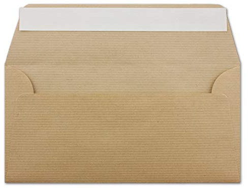 50 DIN Lang Briefumschläge Kraftpapier gerippt - 11 x 22 cm - 100 g/m² - Gerade Klappe mit Haftklebung Umschläge ohne Fenster - Glüxx-Agent