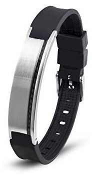 Lunavit Magnetschmuck Armband aus Silikon und Edelstahl mit Carbon für Damen und Herren, schwarzes sportliches Powerarmband, längenverstellbar