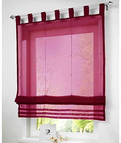 SIMPVALE Raffrollo mit Schlaufen Gardinen Voile römischen Liter Fall Schatten Transparent Vorhang für Balkon und Küche (Breite 140cm/Höhe 155cm, Weinrot)