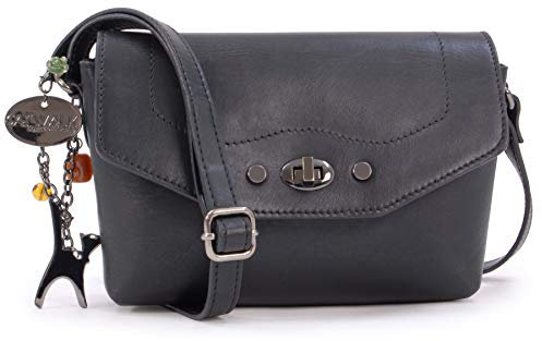 Catwalk Collection Handbags - Damen Leder Umhängetasche - Crossbody Bag/Handtasche Klein - Verstellbarer Schultergurt - FLORENCE - Schwarz