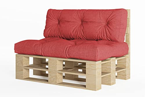 chilly pilley Palettenauflage Schaumflocken palettenkissen Palettenpolster Palettenmöbel Palettensofa Rückenlehne Sitzkissen Seitenkissen Set (2er Set Rot)
