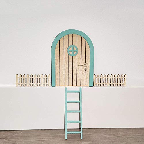 Kit Puerta Ratoncito Pérez de Madera color Azul | Puerta Mágica con Escalera y Vallas | Regalo Ideal Infantil de Madera | Lulamuk