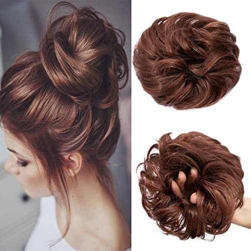Cybelleza Scrunchie Haarteil Haargummi Haarverlängerung Pferdeschwanz Dutt Brötchen Hochsteckfrisur Haarband Gewellt Lockiges Haarknoten Messy Bun (Auburn)