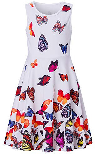 AIDEAONE Kinder Mädchen Kleider Schmetterling Ärmelloses Sommerkleid Niedlich A-Linie Kleid 4-5 Jahre (S)