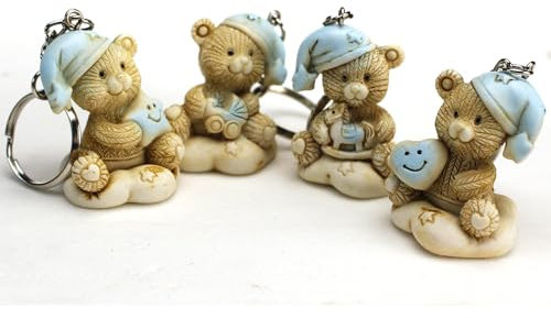 DLM-31932 (Kit 12 Pezzi) Portachiavi Azzurro con Orso Orsetto Nascita Battesimo Segnaposto Pensierino bomboniera
