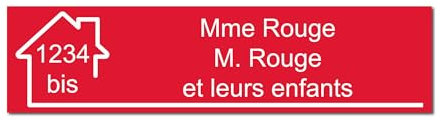 Plaque gravée pour nom et numéro boîte aux lettres autocollante 10x2,5cm personnalisée 1 à 3 lignes Rouge