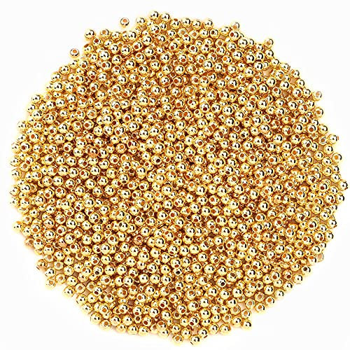 1500Pcs 4mm Gold Spacer Round Beads Smooth Loose Ball Beads for Bracelet Necklace Jewelry Making Craft Supplies