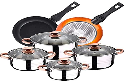Bateria de cocina 8 piezas apta para induccion SAN IGNACIO Altea en acero inoxidable con juego de sartenes Neon (20,24 cm) en aluminio forjado aptas para induccion