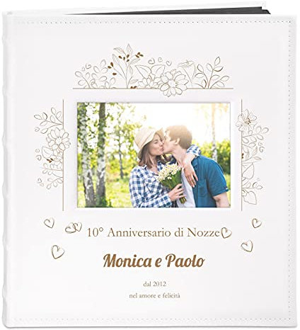 Maverton Album Foto Personalizzato ad Incisione Laser - Copertina in Pelle Sintetica con Finestra - 60 pagine nere - 240 foto 10x15 cm - idee regalo per anniversario, matrimonio - Cuoricini