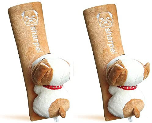 2 STÜCKE Autositz Gurtpolster Universal Cartoon Sicherheitsgurtbezüge Schultergurt Pads Weicher Kissen für ein bequemeres Fahren, Kompatibel mit Kindern Jugend Erwachsene (Brauner Hund)