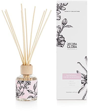 DECORAGLOBA - Duftdiffusor mit Rattanstäbchen für Räume 100ml - Mandelblüte Duft - Grüner und Holzig Duft