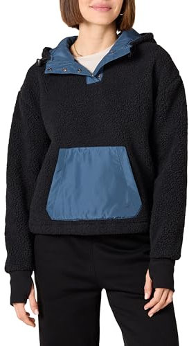 Amazon Essentials Women's Teddy Fleece Quarter Button Hooded Jacket, Black, S