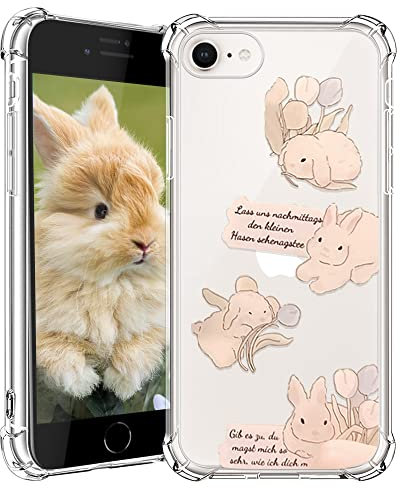 CAROKI Clear Case for iPhone SE 2022,Shockproof Transparent Bumper Cover Soft Silicone Rubber TPU Bumper Clear Cover Phone Case with Cute Rabbit Pattern for iPhone SE 2022/7/8/SE2-Cute Rabbit