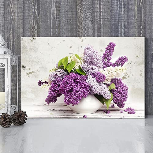 JIUJIUJIU Blühende Blumen Poster Wandbild Kunstwerk Lila Flieder Leinwand Drucke Bild Wandkunst Malerei für Wohnzimmer Dekoration, 20 * 30cm, ungerahmt