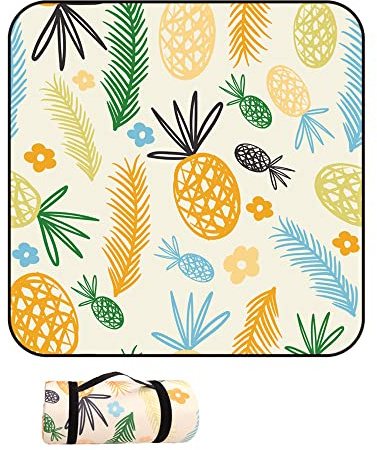 DOTBUY-SHOP Picknickdecke Wasserdicht, Campingdecke Stranddecke Wärmeisoliert Maschinenwaschbar Faltbar Picknickmatte, für Outdoor Strand Campen Wandern Ausflüge (gelbe Ananas,200x200cm)
