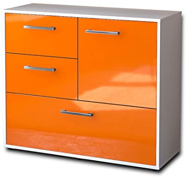 Lqliving Sideboard - Beistellschrank Deanna, Korpus: Weiss matt, Front: Hochglanz-Design Orange (92x79x35cm), inkl. Metall Griffen, Made in Germany