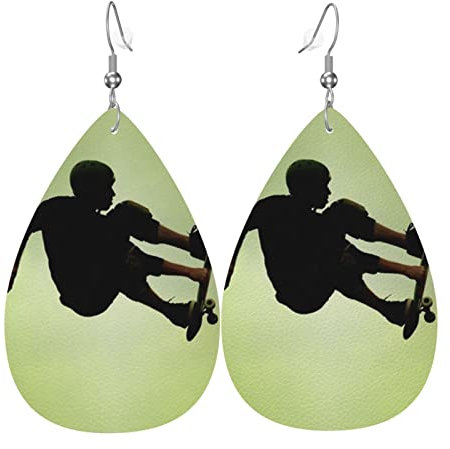 Skateboard Fashion Leichte Tropfen-Leder-Ohrringe, geeignet für schöne Damen und Mädchen, Geburtstagsparty-Geschenke, Einheitsgröße, Messing, ohne Edelstein, One Size, Messing, Kein Edelstein