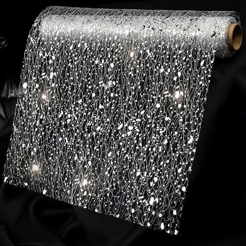 O-STOREYA Tischläufer Silber – Glitzer-Dekostoff 3 m mit Streudiamanten für Hochzeit, Geburtstag & Dinner