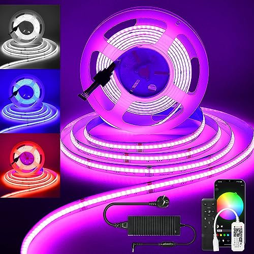 COB LED Strip 5m RGBW, COB LED Streifen 5m RGBW(RGB+Kaltweiß), WiFi LED Streifen 24V 5m 784 LEDs/Meter mit Fernbedienung, kompatibel mit Alexa, für Zuhause, Party, Raumdekoration