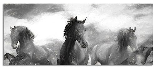 Pixxprint Glasbild Panorama, Wandbild aus Echtglas, Western Pferde, 100x40 cm, inkl. Aufhängung und Abstandshalter