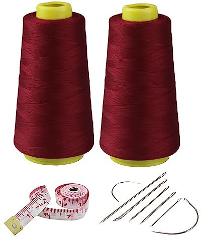 Kit di 2 bobine di filo da cucito in poliestere rosso vino, 2772 m ciascuno, 40s/2 fili di collegamento multiuso per macchina da cucire e lavori di riparazione manuale