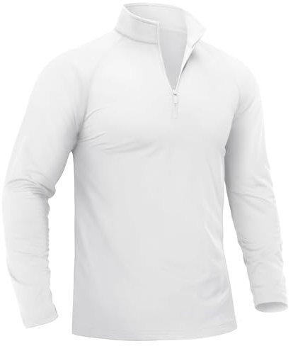 TACVASEN Herren 1/4 Zip Fleece Langarmshirts Funktionsshirt Warm Wanderpullover Atmungsaktiv Sportshirt Ski Golf Shirt (L, Weiß)