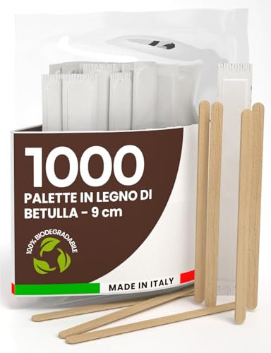1000 Palette da Caffè Monouso in Legno di Betulla, Imbustate Singolarmente, Biodegradabili e Compostabili, Resistenti al Calore per Mescolare Caffè e Bevande Made in Italy