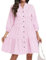 DEARCASE Damen Sommer Hemd Kleider Casual V-Ausschnitt Button Down 3/4 Ärmel Plaid Lose Flowy Mini Kleid, 2X-Large Pink