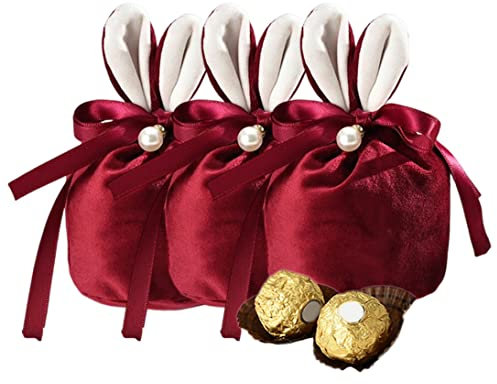 Osterhasen-Beutel, Samt-Geschenkbeutel mit Kordelzug Süßigkeitenverpackung Geschenkbeutel, Osterdekoration, 3 Stück rote Osterbeutel Oster-Geschenktüten Hasenohren-Beutel Hasenbeutel Osterbeutel