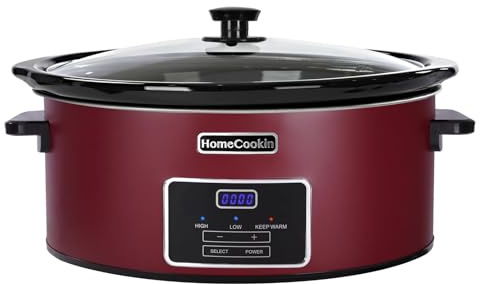 HOMECOOKIN - 8 Quart Programmable Slow Cooker, Kitchen Appliances, Perfect for Family Dinners, Red Stainless Steel