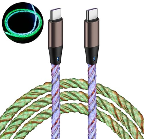 Vuanke Câble USB C vers Type C PD Charge Rapide 60W Câble Type C Nylon Tressé Allumez Lumineux Compatible avec iPhone 15 Plus Pro Max Galaxy S24 Ultra S23 A54 iPad Pro Air MacBook Pro(1M) Coloré