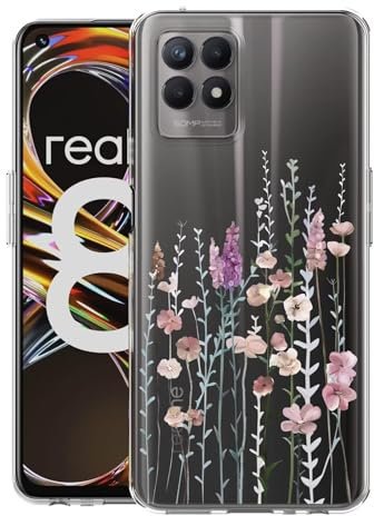 Kaywzo Funda para Realme 8i/Realme Narzo 50 4G,Transparente TPU Carcasa con Patrones de Flores Pintadas,Ultra Delgado Mujeres Silicone Phone Protección Case Cover-3