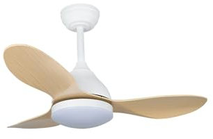 Ventilador de techo blanco y madera stel slim con luz regulable 20W 1900Lm | Ventilador de techo motor DC 2T grande y pequeño
