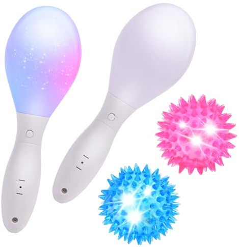 HOTUT 2 Stück LED Maracas und 2 Stück Blinkender Stachelball, leuchtende Sandhammer, LED Igelball Spielzeug, Handstreuer, KTV, Geburtstag, Karneval, Atmosphäre, Requisiten, Geschenke für Kleinkinder