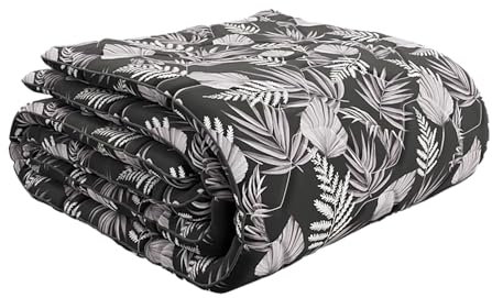 HappyBed [All-Year 140x220 - Einzelne Bettdecke - Waschbare Bettdecke ohne Bezug - Bedruckte Bettdecke ohne Bezug - Spannbettdecke mit Druck - Mikrofaser - Schwarze Blätter