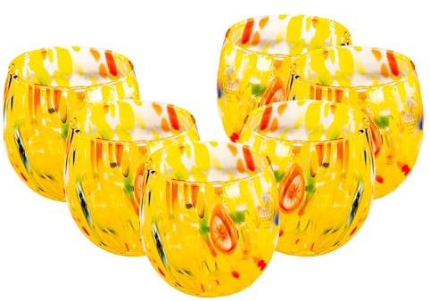 MurArt Bicchieri di Murano Set da 6 bicchieri da 400ml Collezione Marea in vetro soffiato a mano in lavorazione artigianale Made in Italy (Giallo, Bicchiere 6pz)