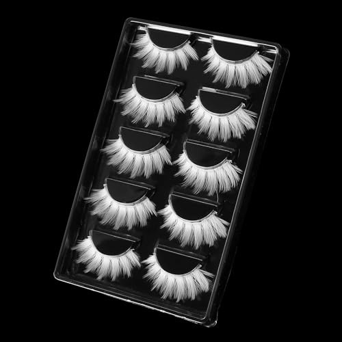 Lot de 5 paires de faux cils blancs 3D multi-couches Anime Manga effet duveteux œil de chat pour Halloween, mascarade (W01)