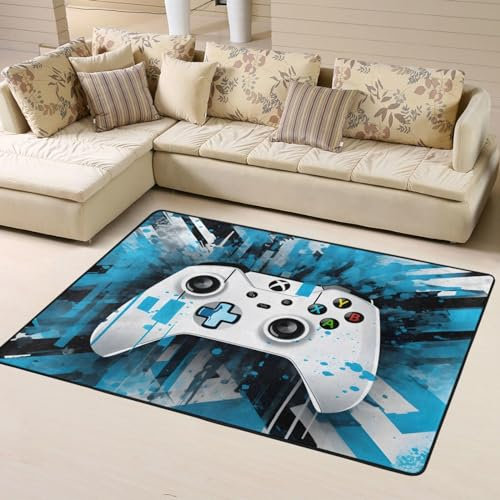 Mexpekil Teppich, Motiv: Spielkontroller, 120 x 160 cm, rutschfester Teppich für Wohnzimmer, Schlafzimmer, waschbar, große Matte, moderne Heimdekoration für drinnen und draußen
