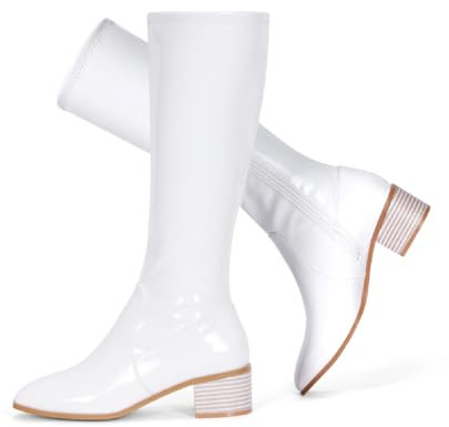 Zabtuc Stivali alti al ginocchio da donna, con tacco basso, punta quadrata, cerniera laterale, comodi stivali autunnali e invernali, 36-42 EU, bianco, 38.5 EU