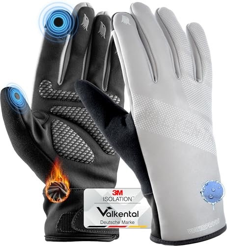 Valkental® wasserdichte Fahrradhandschuhe mit 3M Isolation | Gepolstert & Griffig | Winterhandschuhe & Übergangshandschuhe [Herren & Damen] mit Touchscreen Funktion - GloRider