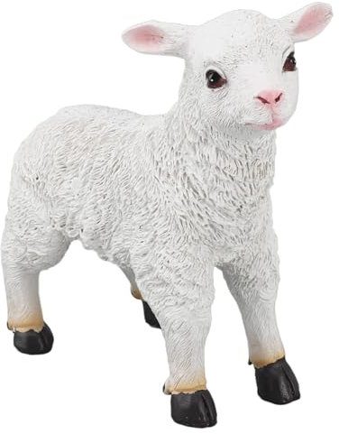 Cocoarm Deko Lamm Figur Realistische Schaf Statue, Außen Lamm Skulptur aus Harz Naturgetreue Schaf Deko für Wohnkultur Garten (Stehen)