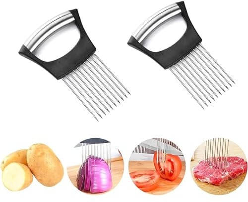 2 Pcs Onion Slicer, Onion Cutter, Onion Holder, Tomato Slicer, for Food Slicing Helper Kitchen Gadget Onion Cutter Slicer Vegetable Tools for Chopping Grating Fruit Assistant